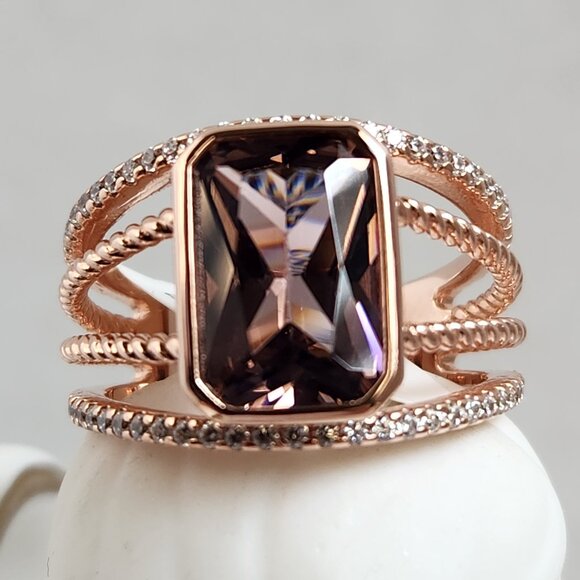 NIB HUGE 4.12ctw Blush Pink Zircon 18K RG over 925 Ring Size 9 - Picture 1 of 12